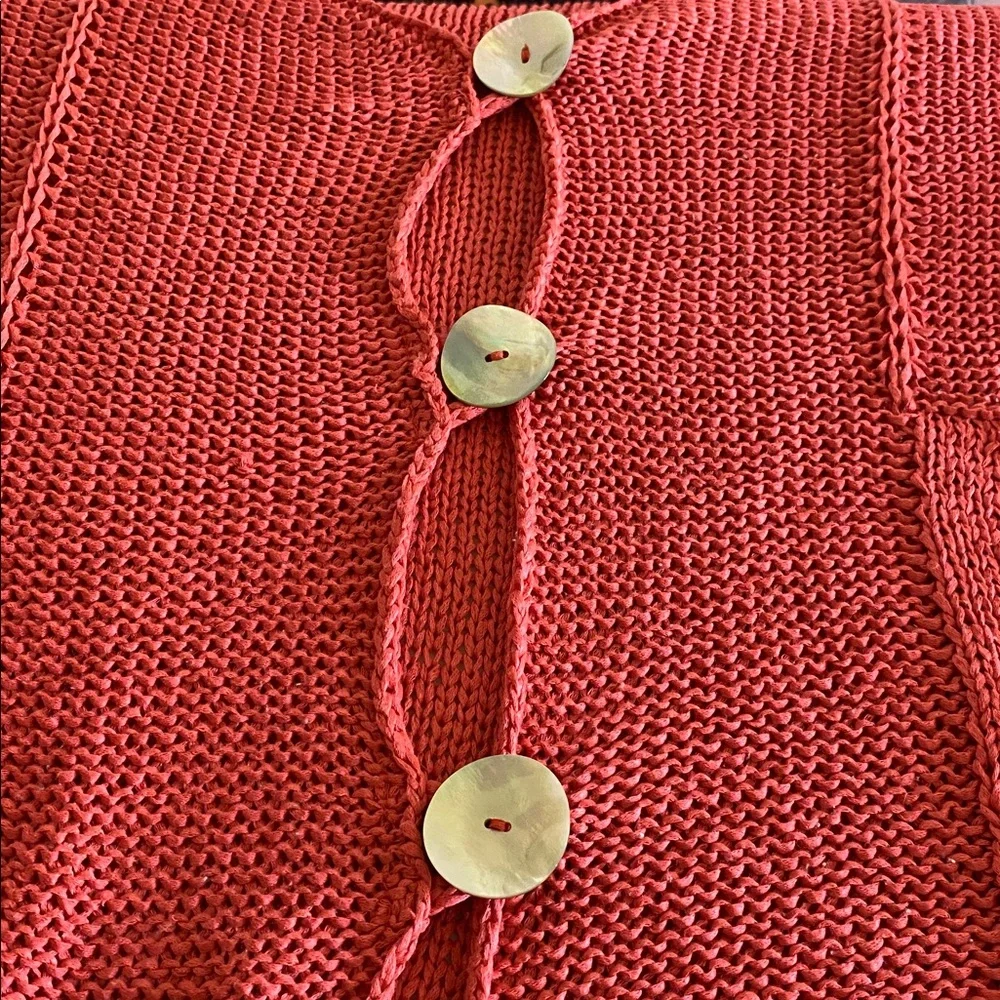 John P. Greece loose knit cardigan in Coral with Abalone Shell buttons - Picture 12 of 15